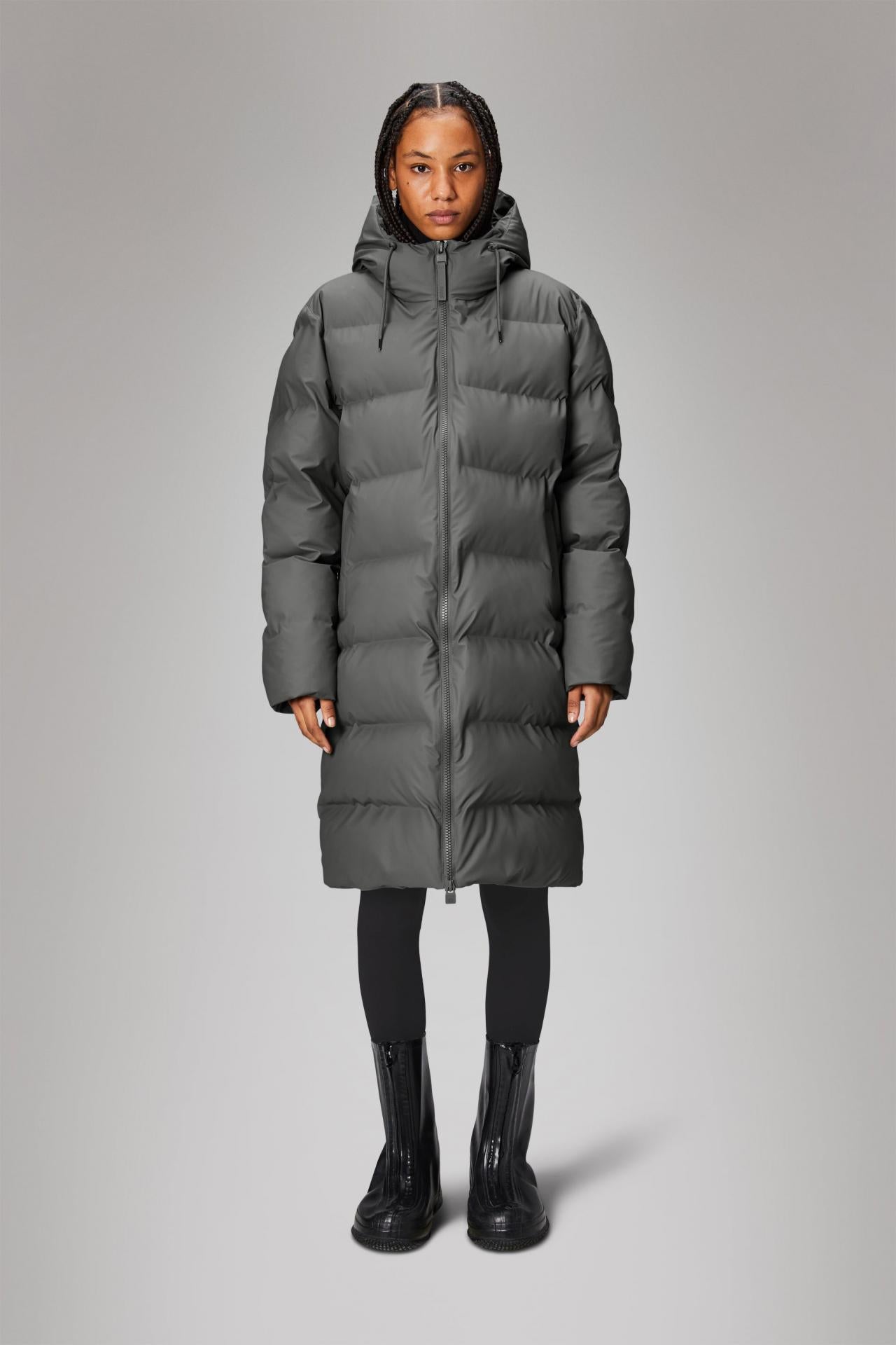 Rains Alta Long Puffer Winterjacke - Farbe: Grey - Variante: M