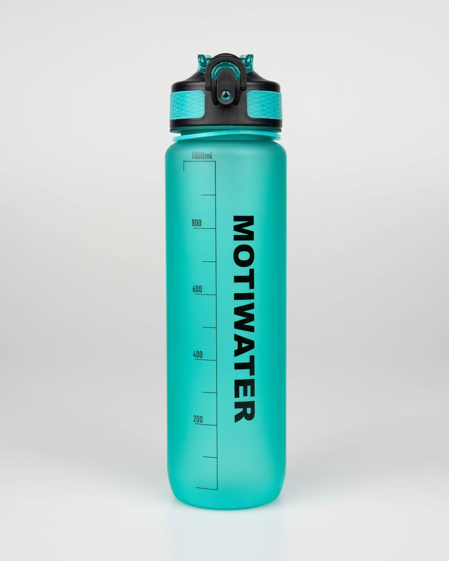 MOTIWATER Trinkflasche mit motivierenden Sprüchen & Uhrzeit - Variante: Grün (Schrift schwarz)