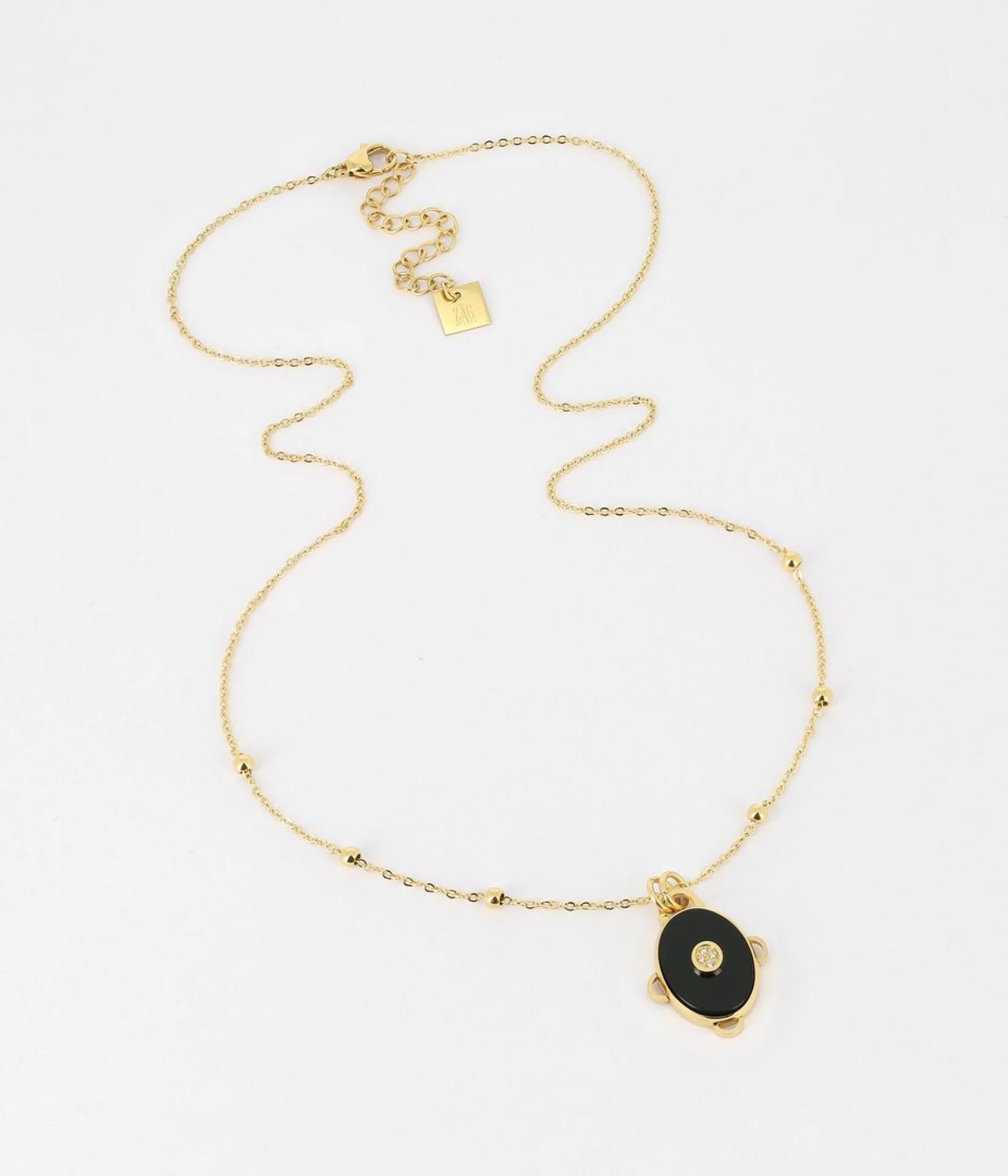 Zag Bijoux Kette ovaler Anhänger Gold/schwarzer Onyx 45+5 cm