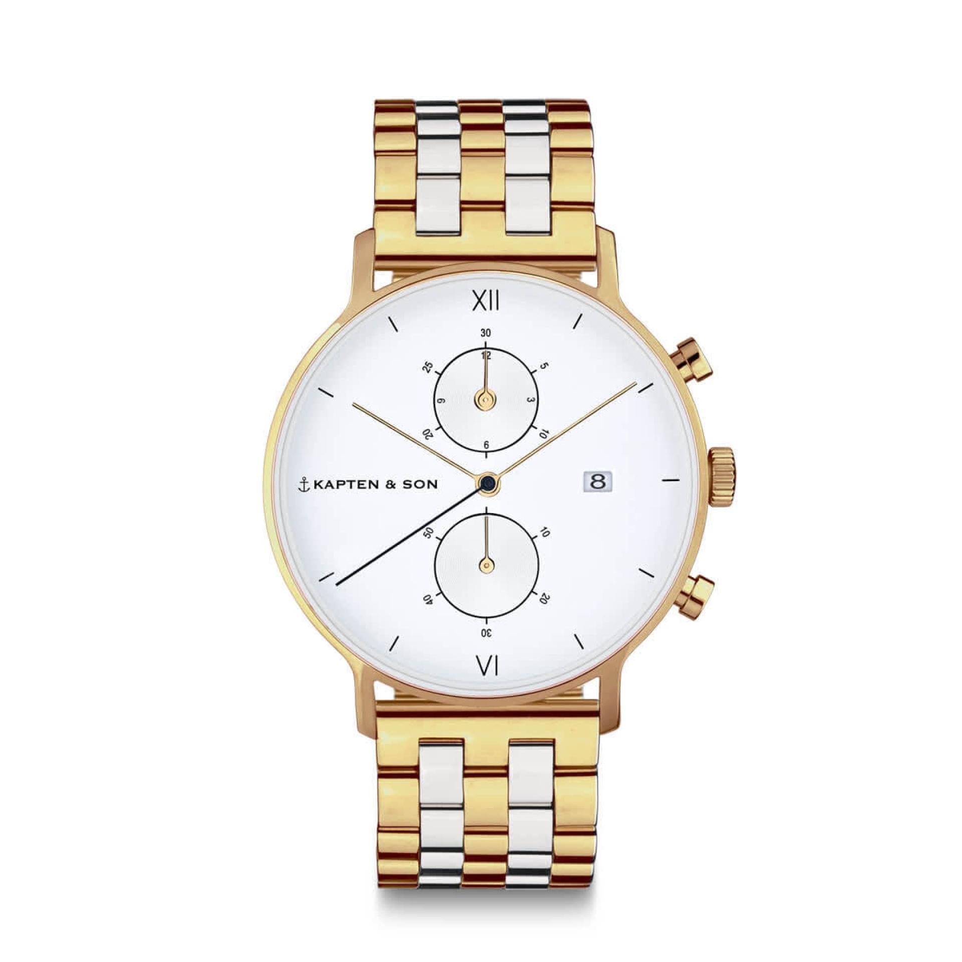 Kapten & Son Uhr Chrono Small Gold Silver Bicolor Steel 37 mm