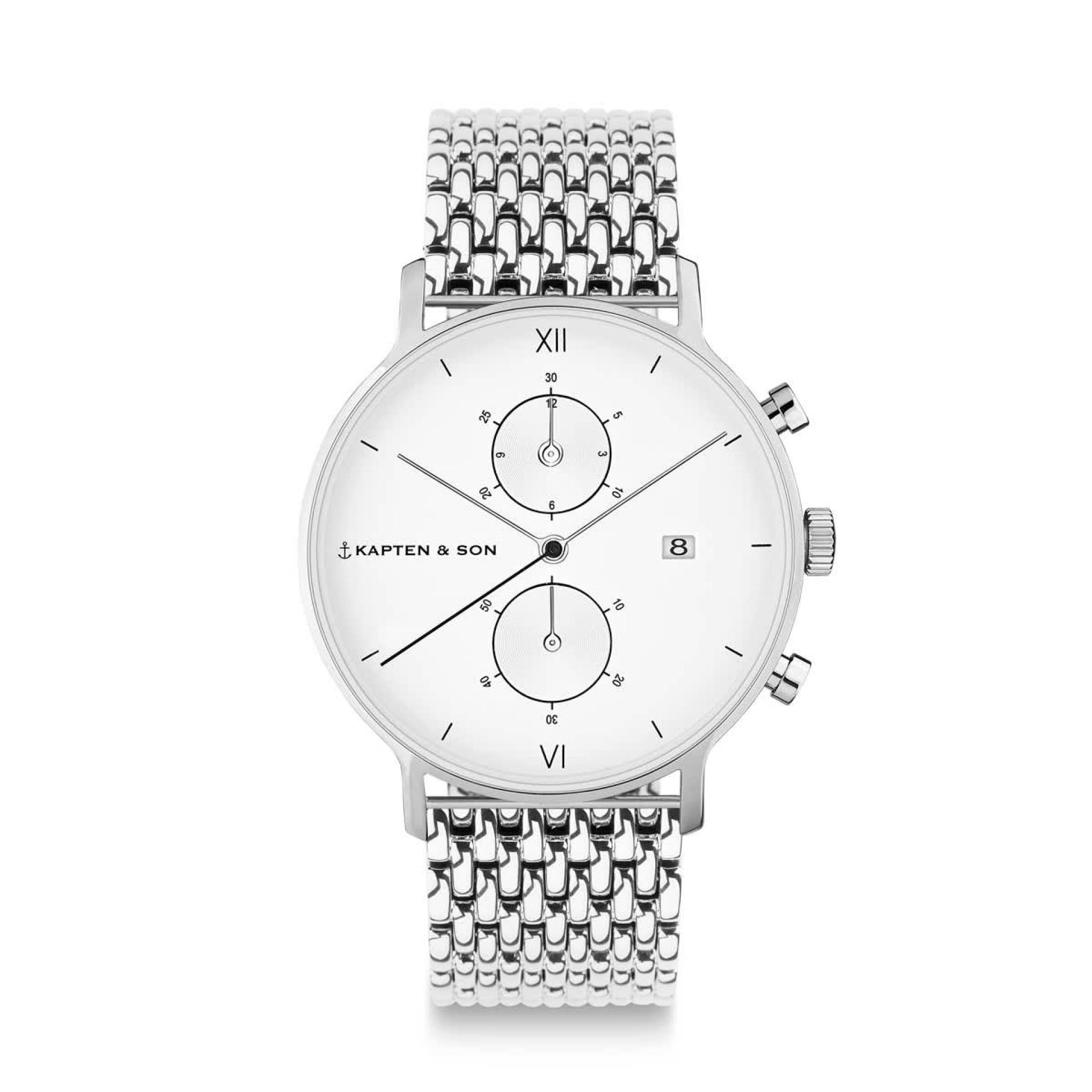 Kapten & Son Uhr Chrono Silver Woven Steel