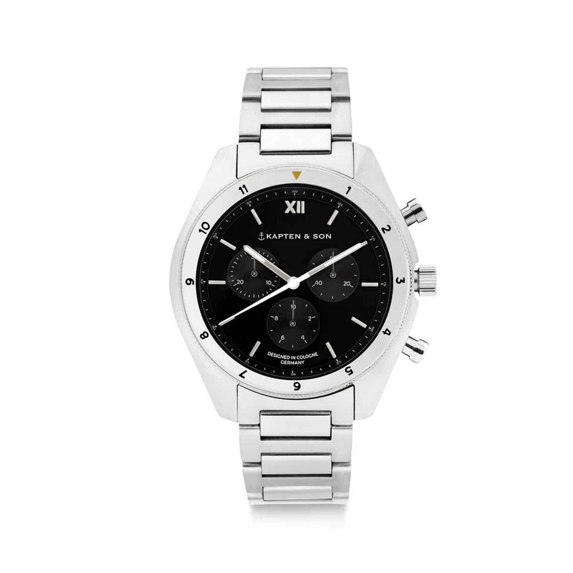 Kapten & Son Uhr Rise Small Silver Black Steel 39mm